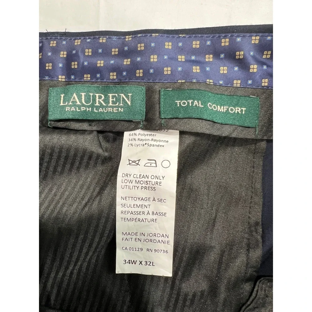 Lauren Ralph Lauren Dress Pants Men 34W x‎ 32L Navy Total Comfort Flat Front A45